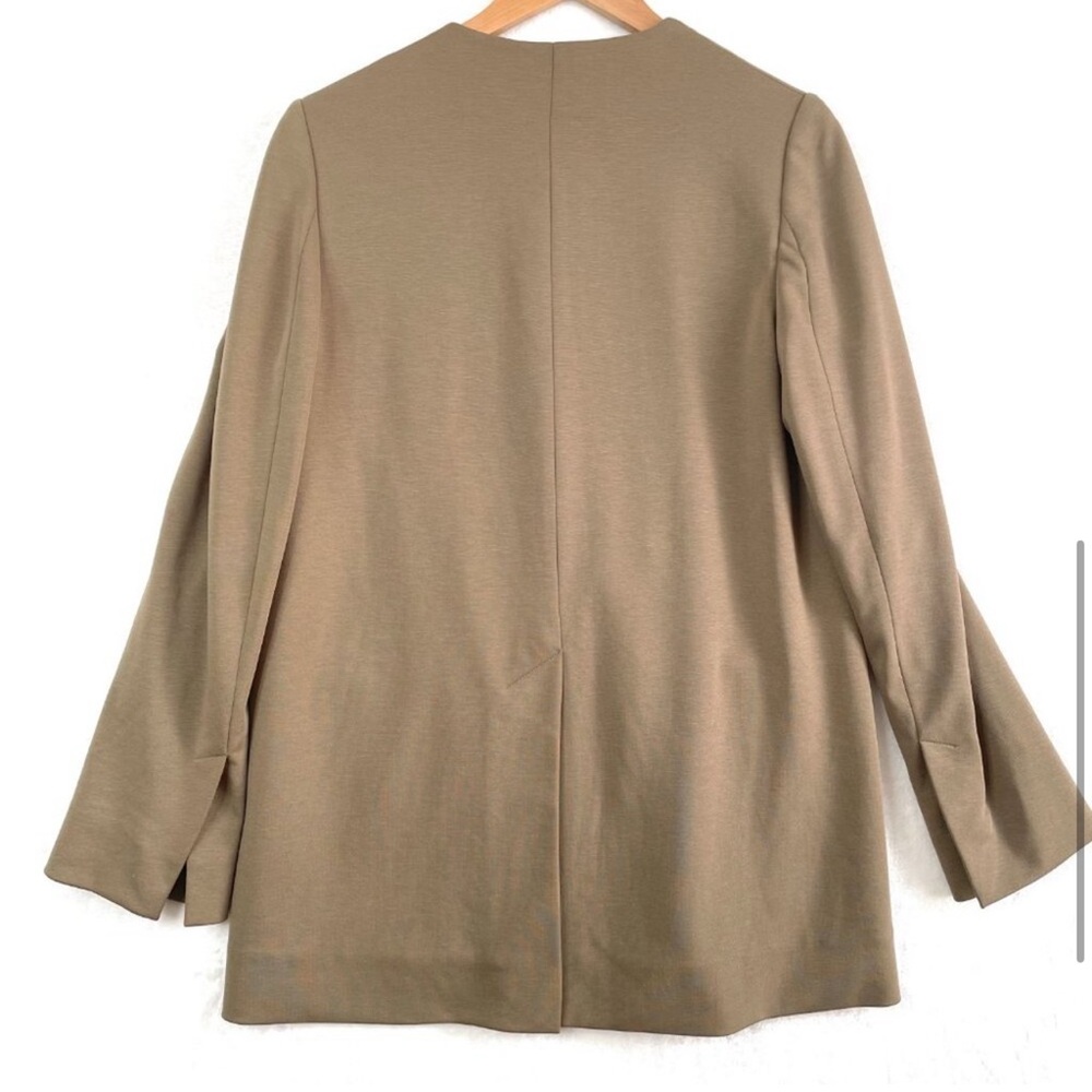 COS Jacket Womens XS Taupe/Brown Oversized Lined Jersey Blazer Collarless - Picture 3 of 7